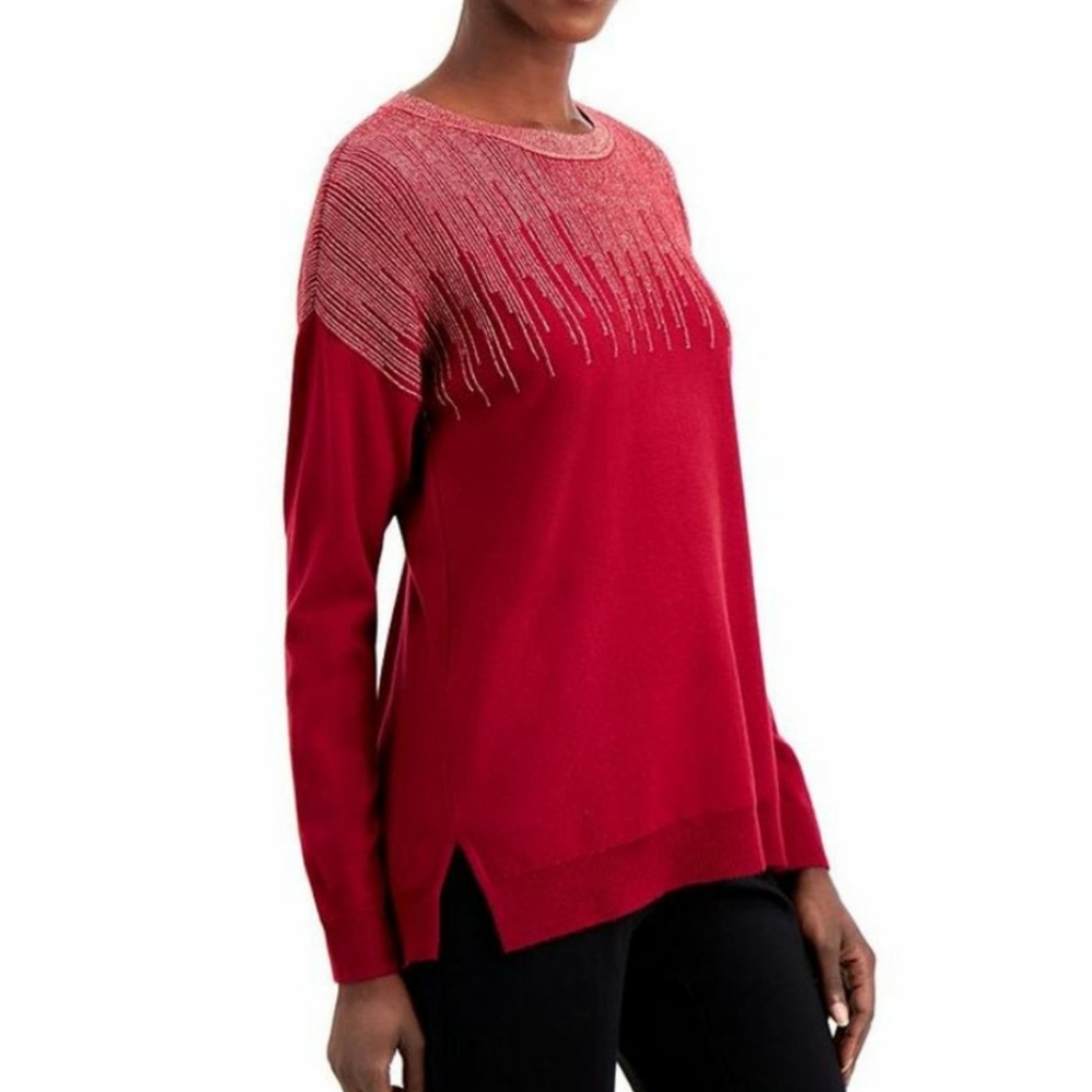 Alfani Red Ruby Metallic-Sparkle Sweater